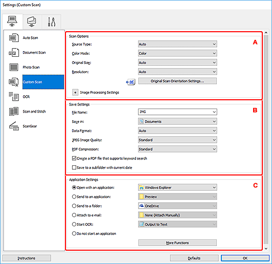 Canon Inkjet Manuals G7000 series Settings (Custom Scan) Dialog Box